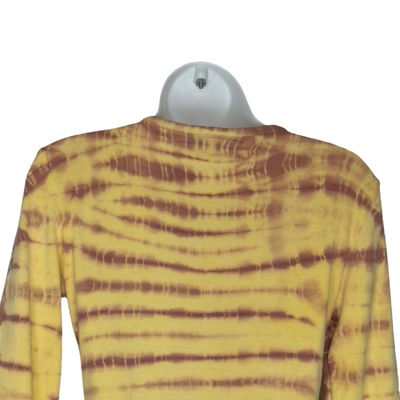 Santa Barbara Yellow and Brown Tie-Dye Beaded Scoop Neck Long Sleeve Top Medium - Picture 5 of 14